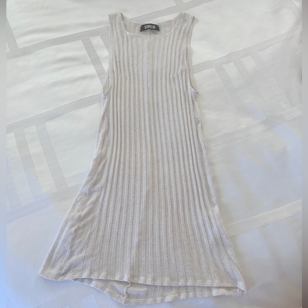 Reformation white knit high neck tank mini dress
